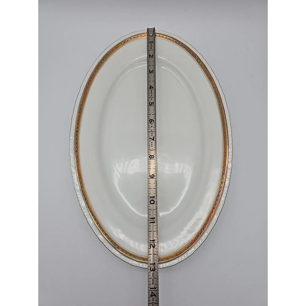 Rorstrand Sweden Oval Porcelain Platter #523 Gold Ribbon Pattern 13.25